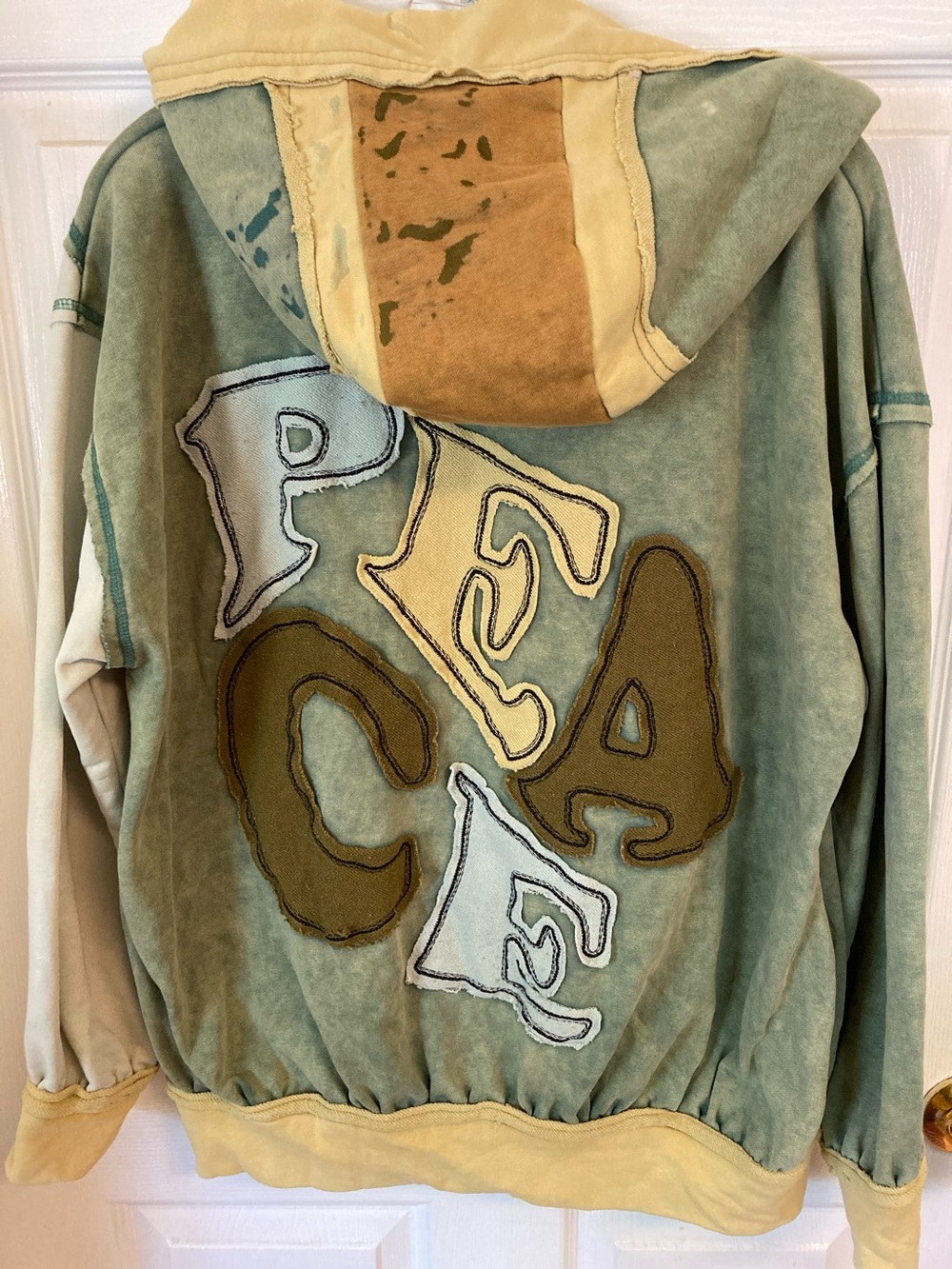 Oli & Hali Vintage-Inspired PEACE ☮️ Hoodie in Green and Tan